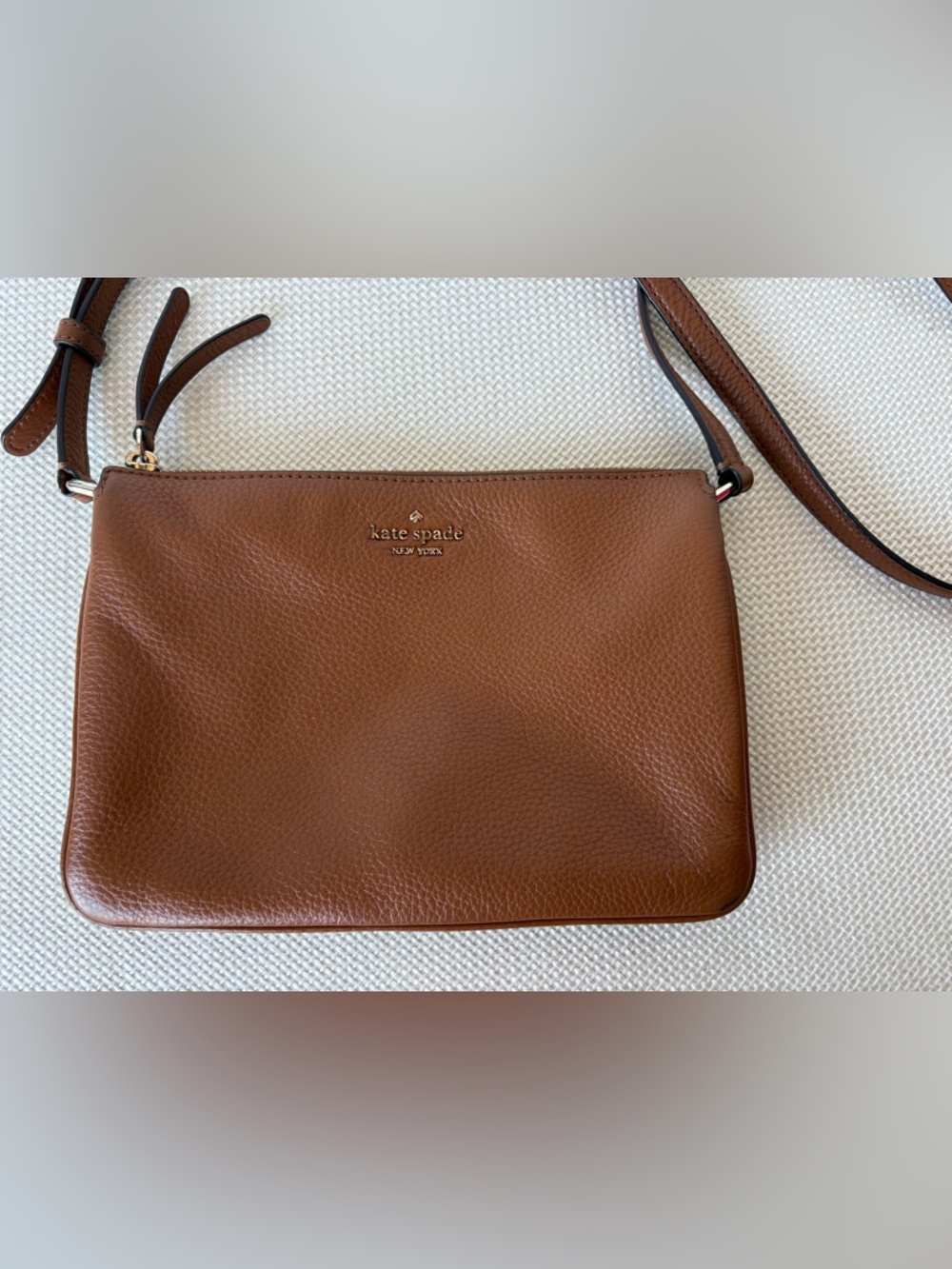 Kate Spade Leila Triple Gusset Pebbled Leather Crossbody Brown Handbag Purse